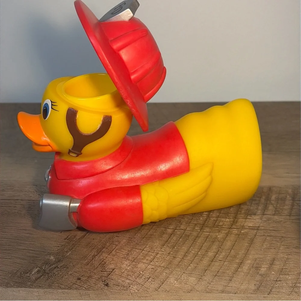 Vintage Munchkin Red and Yellow Firefighter Duck Bath Toy 2006